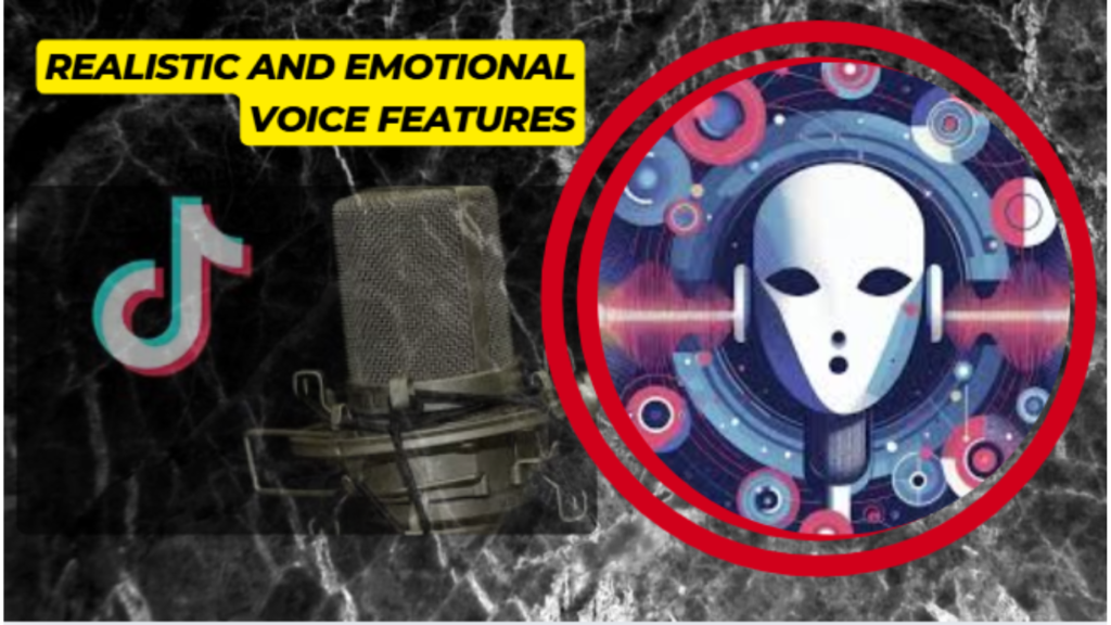 Graphic showing TikTok’s parent company ByteDance promoting Doubao AI voice technology, featuring a microphone, AI-generated voice illustration, and text highlighting realistic and emotional voice features in artificial intelligence.