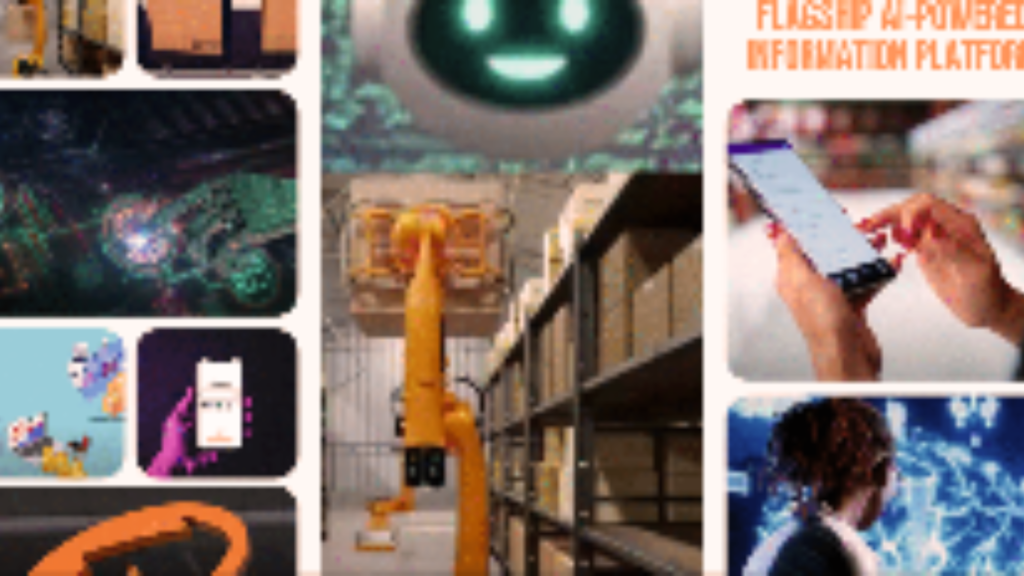 Collage illustrating Alibaba’s Quark AI platform with robotics, AI assistants, mobile search technology, and digital innovation visuals.