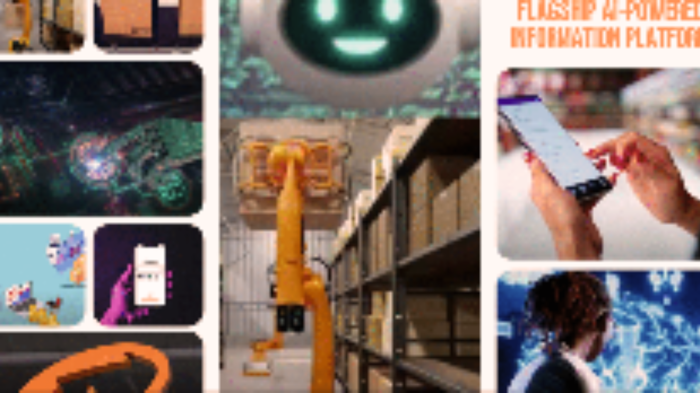 Collage illustrating Alibaba’s Quark AI platform with robotics, AI assistants, mobile search technology, and digital innovation visuals.