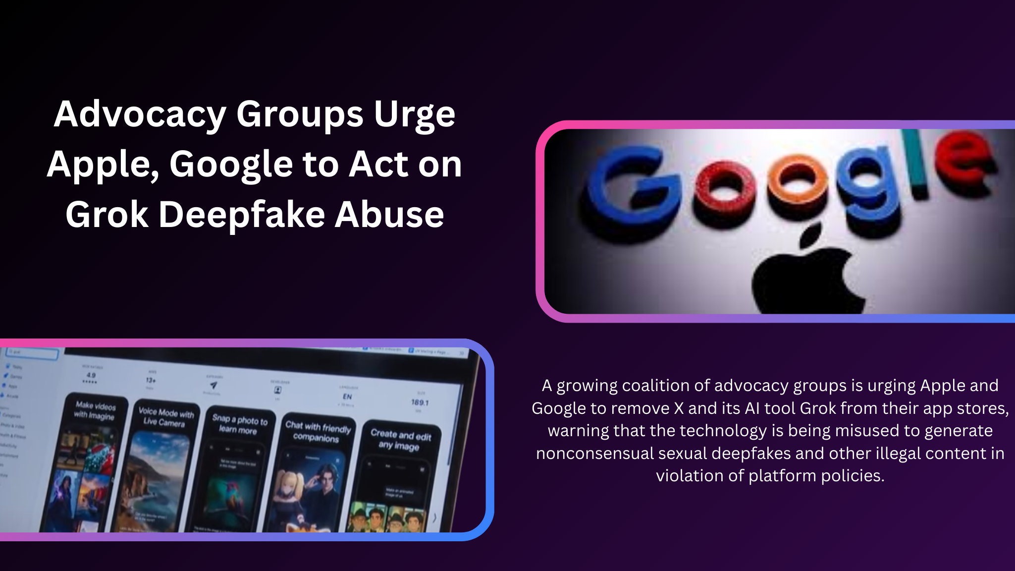 advocacy groups urge apple, google to act on grok deepfake abuse https://worldstan.com/advocacy-groups-urge-apple-google-to-act-on-grok-deepfake-abuse/