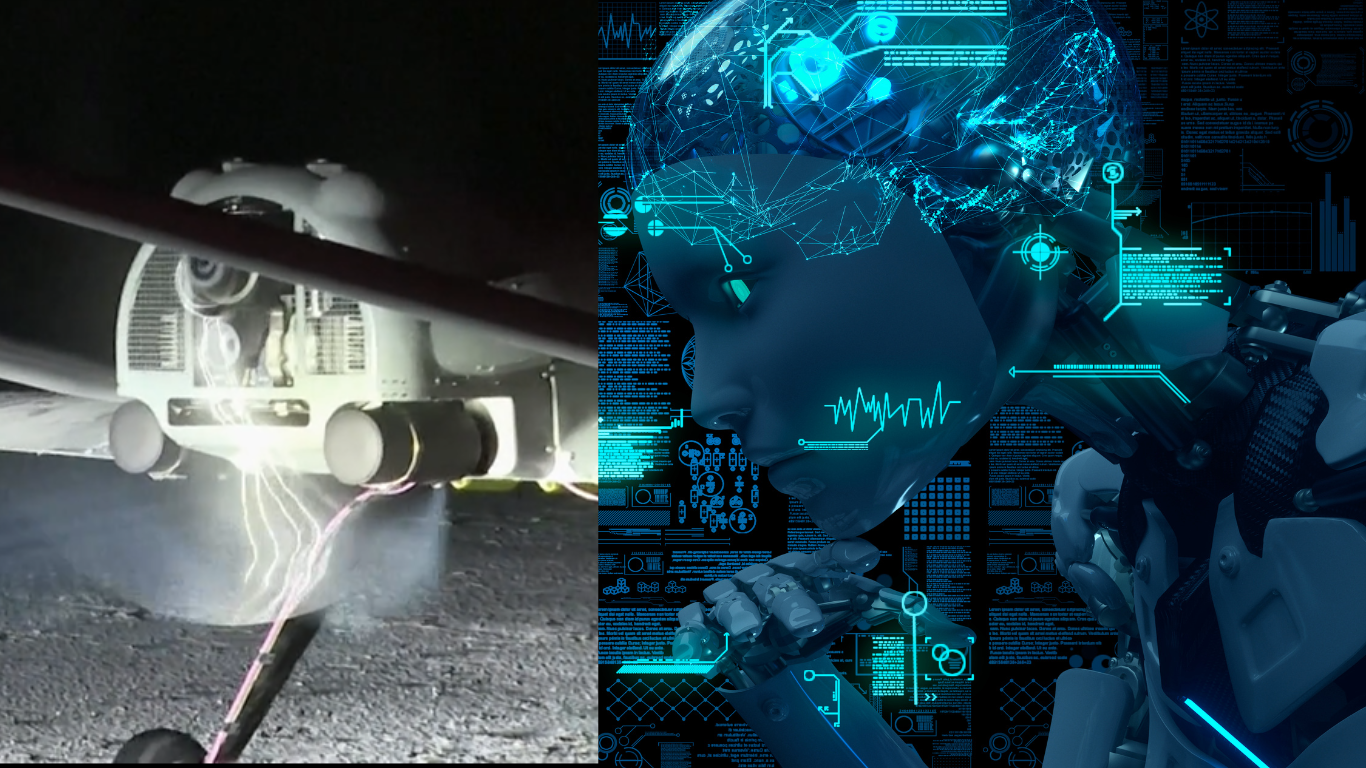 AI combat cloud concept with autonomous drone system and digital artificial intelligence interface