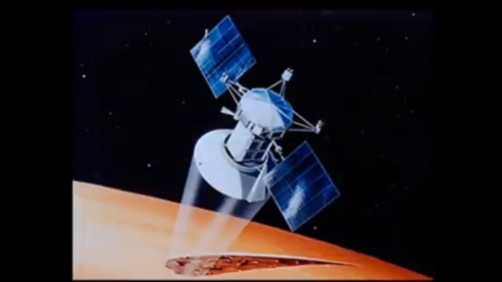 Satellite in orbit scanning Earth’s surface with focused beams, representing AI-driven satellite analysis.