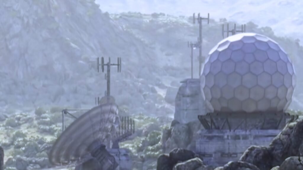 A remote military communications outpost with a geodesic dome and satellite dishes, representing a target for State-Sponsored Hacking Groups.