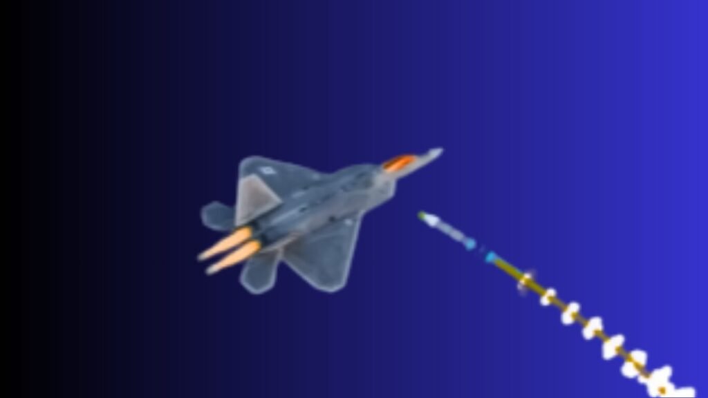 An F-22 Raptor stealth fighter jet firing an air-to-air missile, demonstrating Tactical AI in Defence Operations.