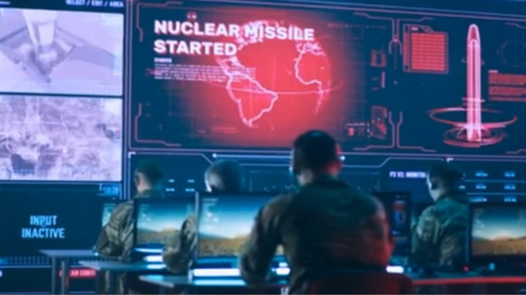 Military personnel sitting at computers facing a massive warning screen, demonstrating the operational hub where Target Recognition Algorithms analyze incoming threats.