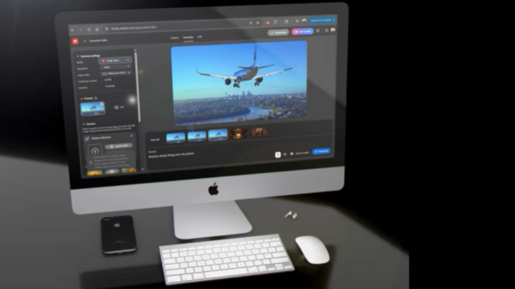 Desktop computer displaying an AI-powered image-to-video editing platform that transforms static photos into animated motion videos.
