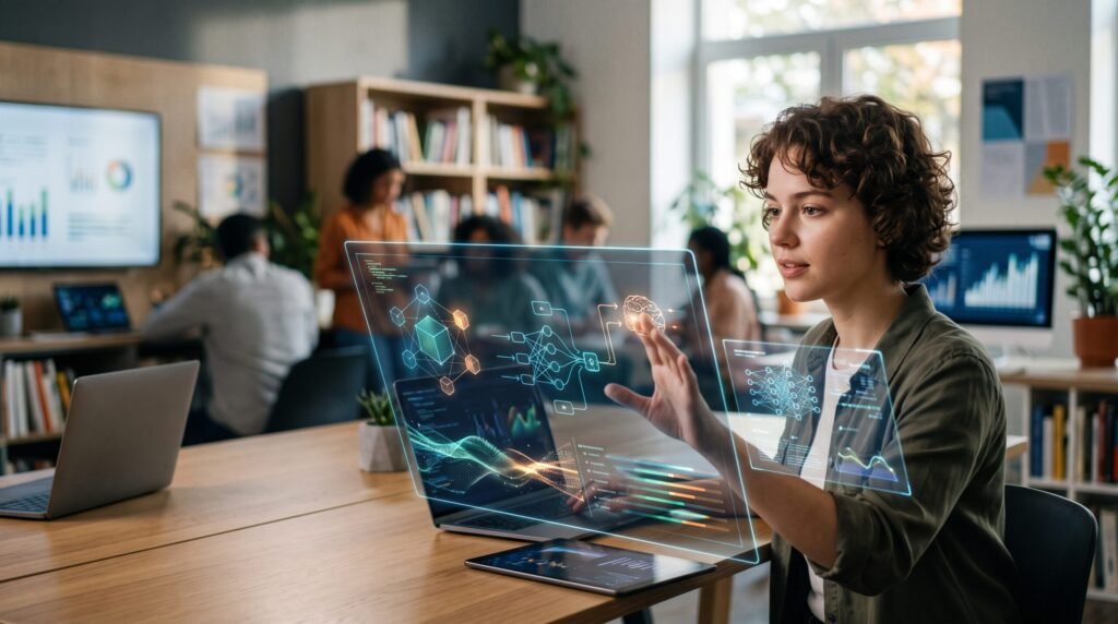 A student building skills and understanding neural network models through AI in education.